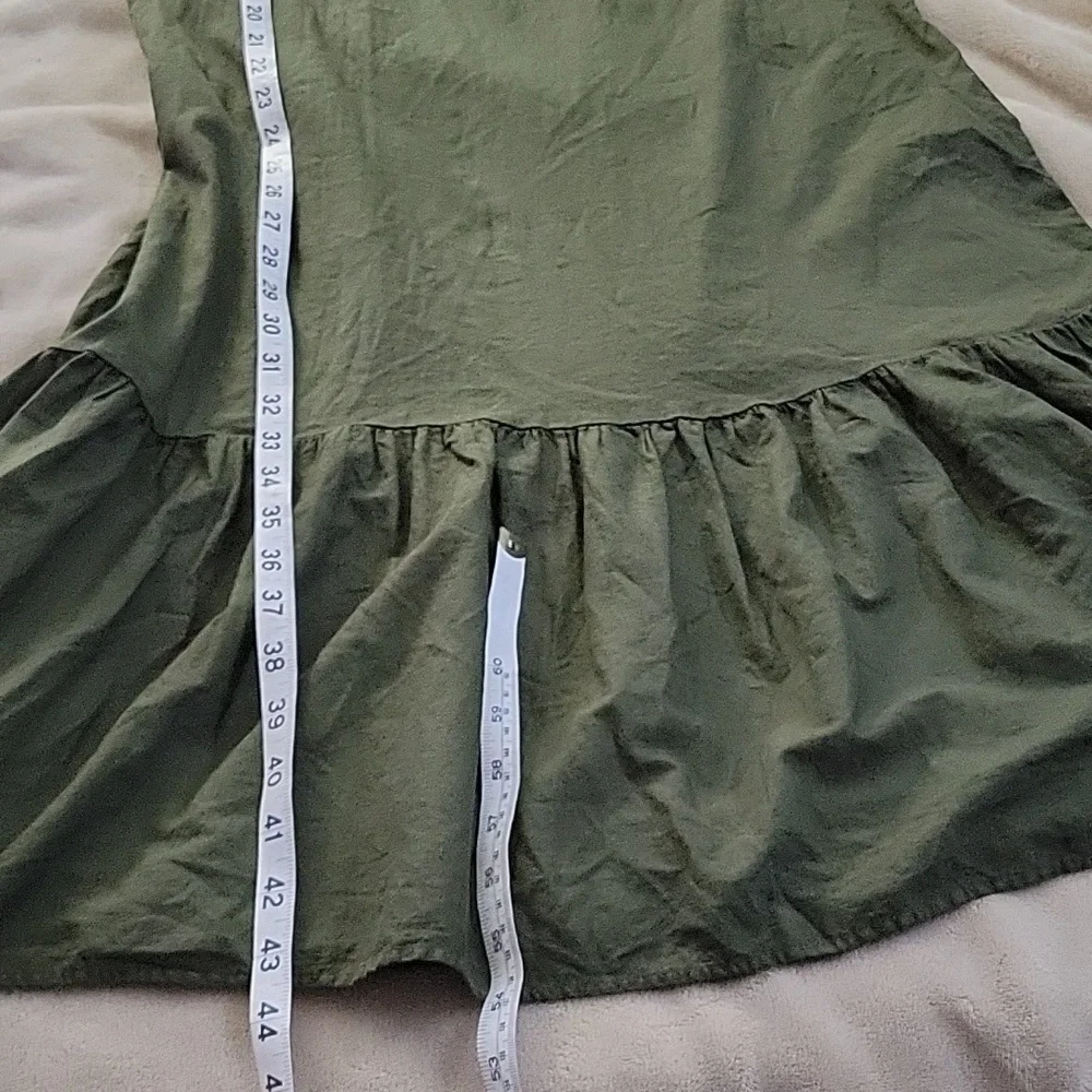 Zara Olive Green Linen Blend Strapless Shoulder Smocked Midi Dress Size M Boho - Picture 10 of 12